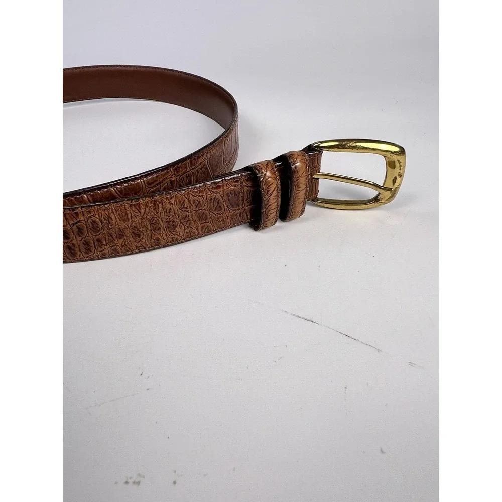 Bachrach Men Brown Faux Gator Leather Belt Gold Buckle Size 36 USA Vintage